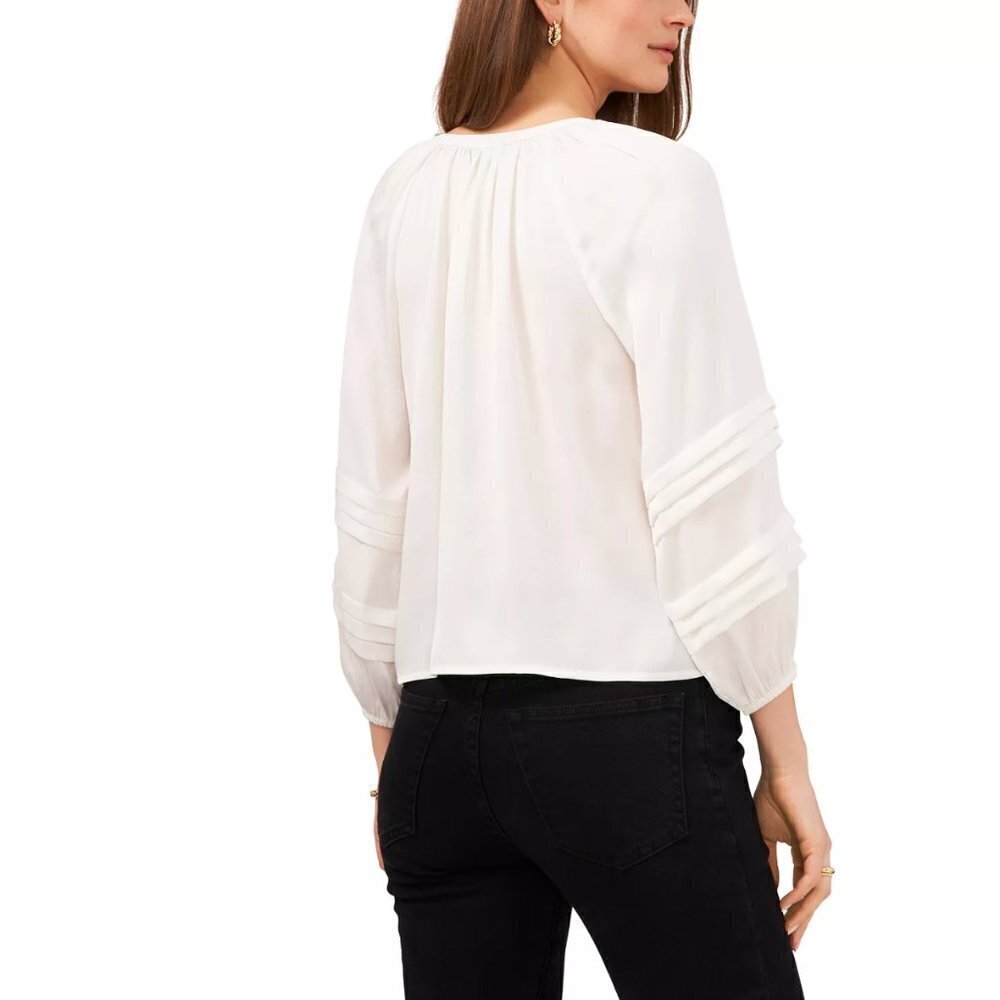 Women's S 1.State Button Front Blouse Pin Tuck Sleeves Long Sleeve V neck - Picture 2 of 10